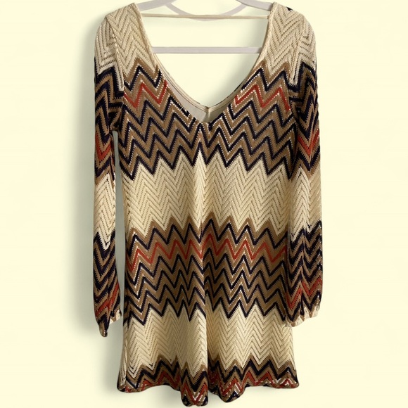 Full Tilt Beige Bohemian Fitted Knee-Length Dress Women’s Size Small - Picture 3 of 4